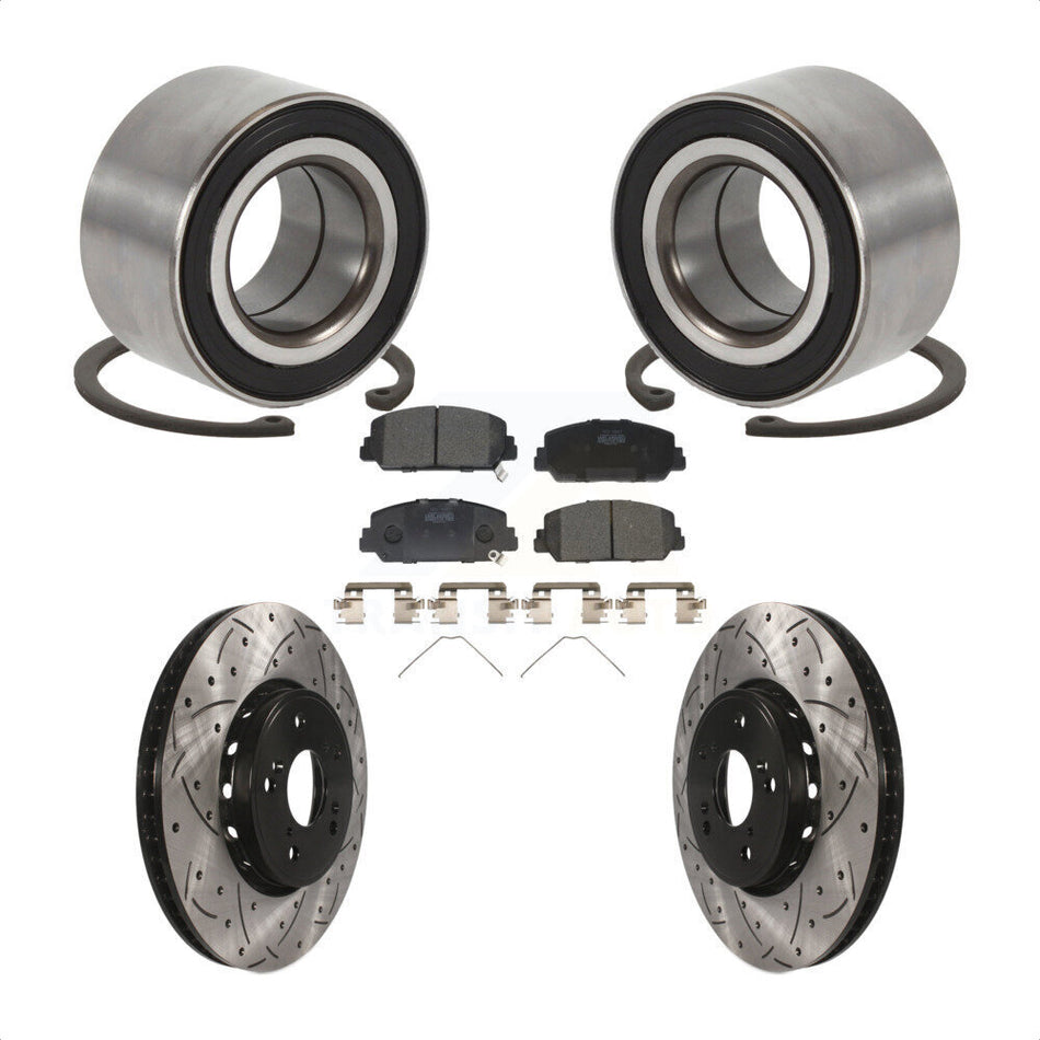 Front Wheel Bearing Coated Drilled Slotted Disc Brake Rotor & Pads Kit For 2016 Acura ILX KBB-129275