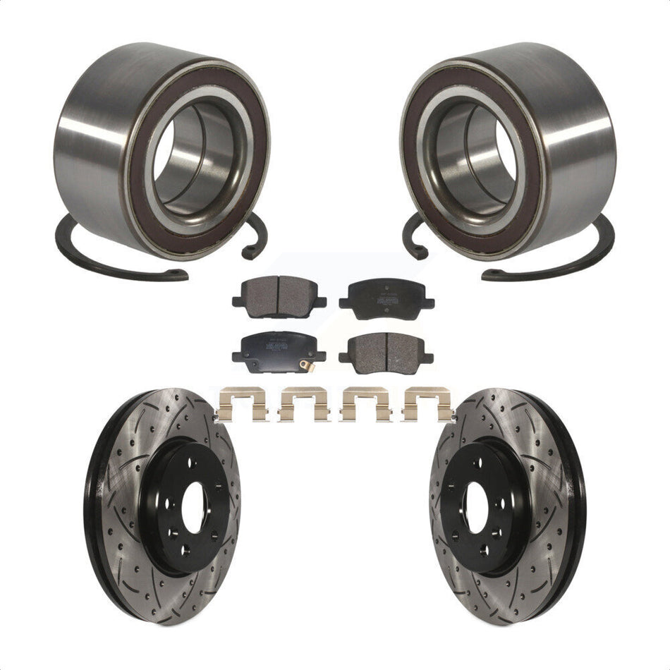 Front Wheel Bearing Coated Drilled Slot Brake Rotor Pad Kit For 2018-2020 Chevrolet Sonic KBB-129276