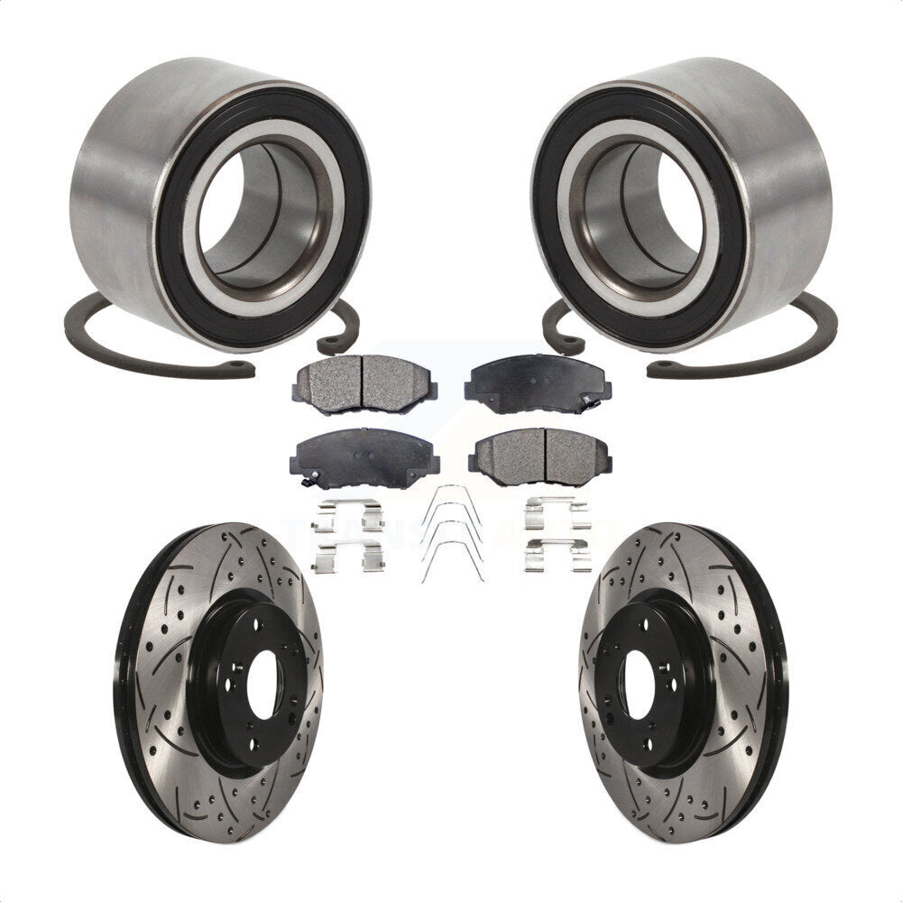 Front Wheel Bearing Coated Drilled Slotted Brake Rotor Pads Kit For Honda Civic Acura ILX KBB-129277