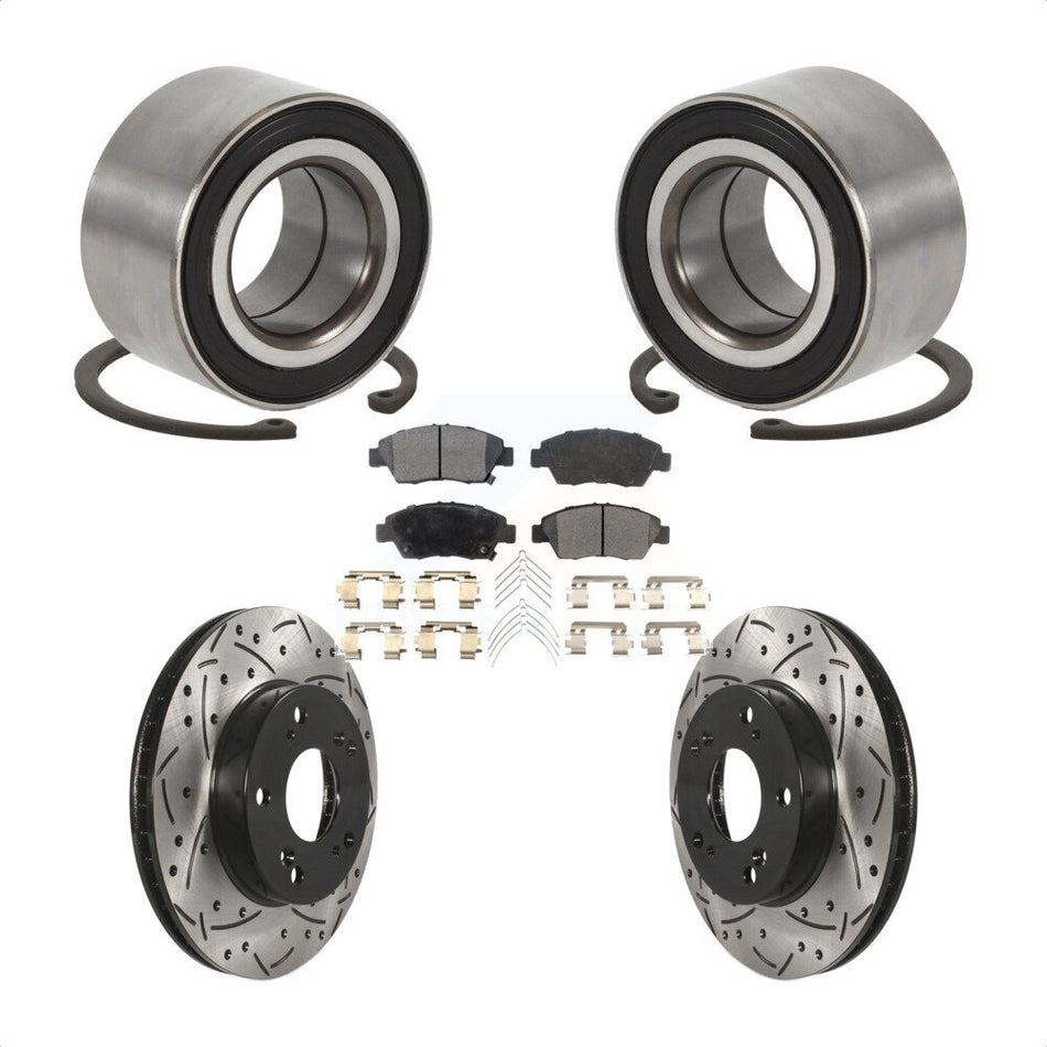 Front Wheel Bearing Coated Drilled Slotted Brake Rotor & Pads Kit For 2015 Acura ILX 1.5L KBB-129278