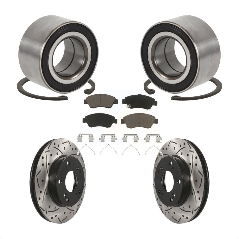 Front Wheel Bearing Coated Drilled Slotted Brake Rotor & Pads Kit For 2015 Acura ILX 1.5L KBB-129282