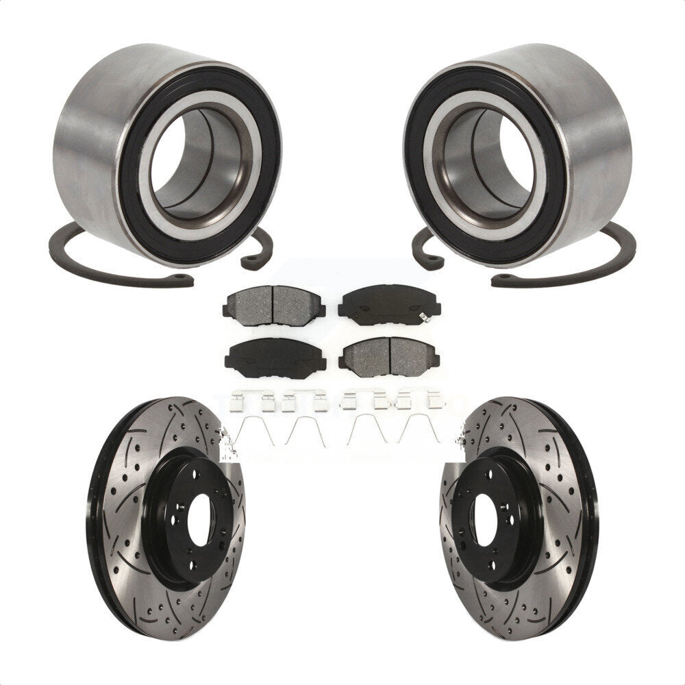 Front Wheel Bearing Coated Drilled Slotted Brake Rotor Pads Kit For Honda Civic Acura ILX KBB-129285