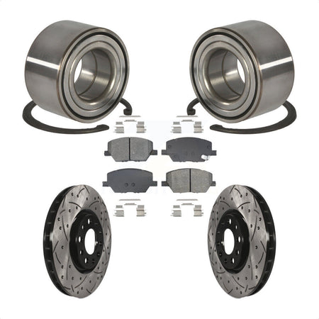 Front Wheel Bearing Coated Drilled Slotted Brake Rotor & Pads Kit For 2016-2018 Fiat 500X KBB-129291
