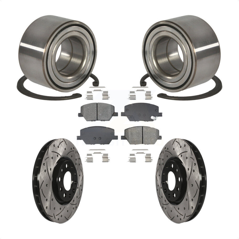 Front Wheel Bearing Coated Drilled Slotted Brake Rotor & Pads Kit For 2016-2018 Fiat 500X KBB-129291