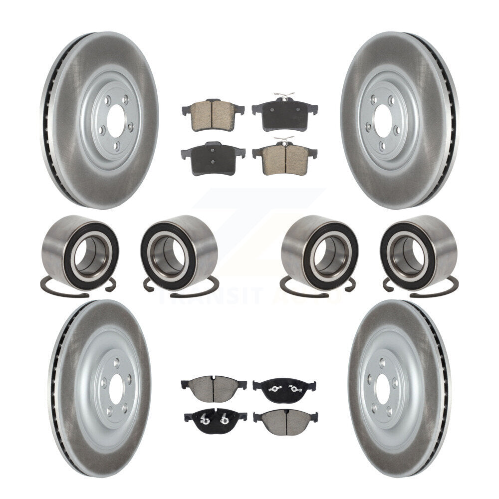 Front Rear Bearings Coated Disc Brake Rotors And Pads Kit (10Pc) For Jaguar XJR XKR XKR-S KBB-129314