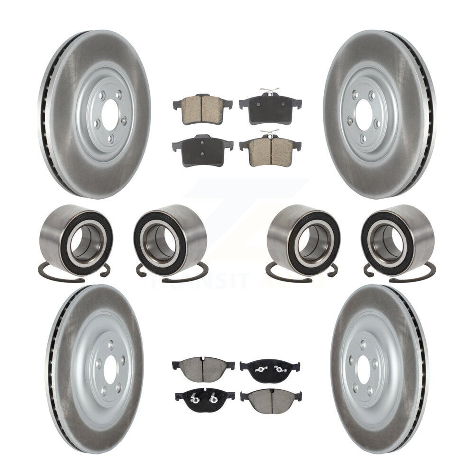 Front Rear Bearings Coated Disc Brake Rotors And Pads Kit (10Pc) For Jaguar XJR XKR XKR-S KBB-129314