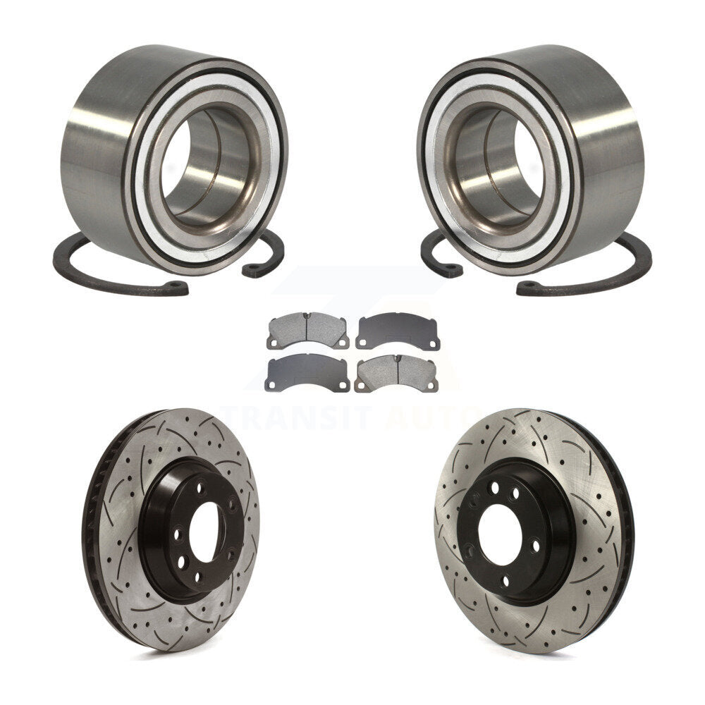 Front Wheel Bearing Coated Drilled Slotted Disc Brake Rotor & Pad Kit For Porsche Cayenne KBB-129325