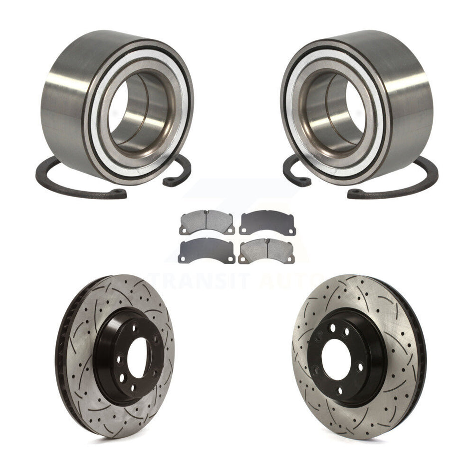Front Wheel Bearing Coated Drilled Slotted Disc Brake Rotor & Pad Kit For Porsche Cayenne KBB-129325