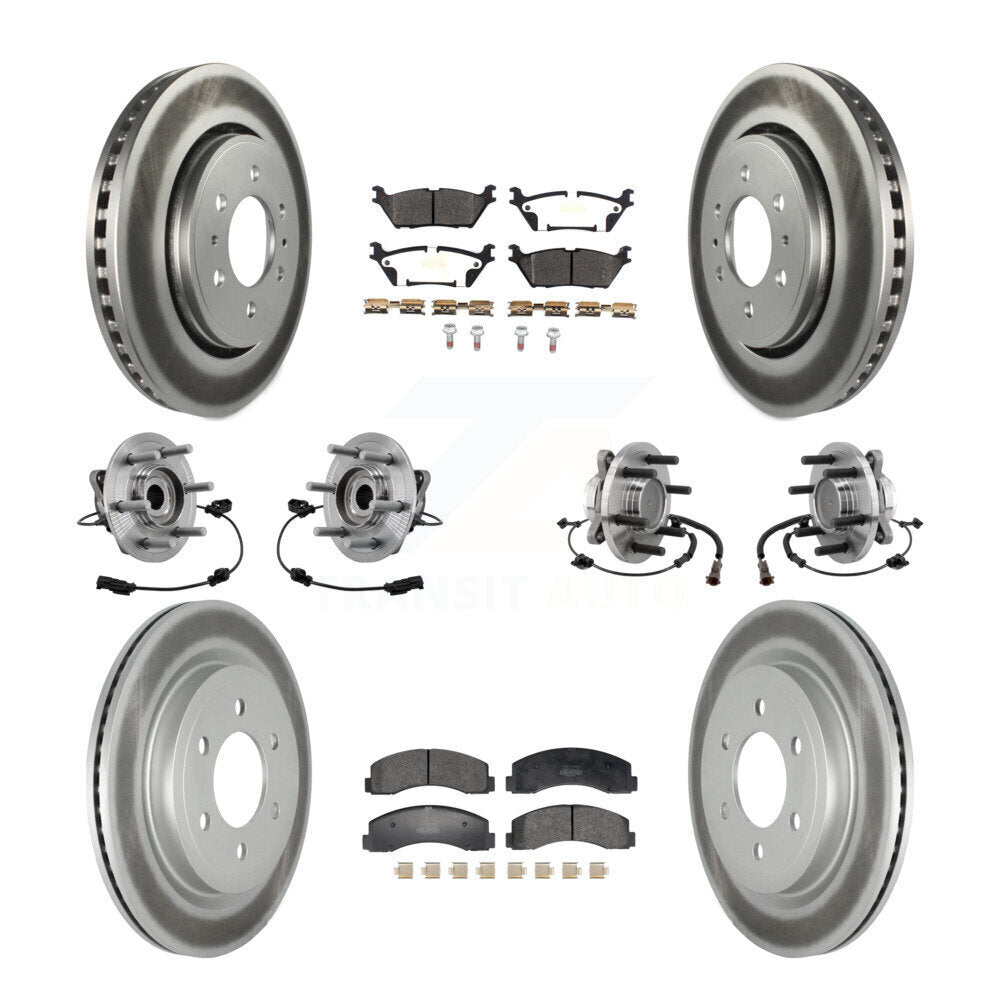 Front Rear Hub Bearing Coated Brake Rotor Pads Kit (10Pc) For Ford Expedition Lincoln RWD KBB-129404
