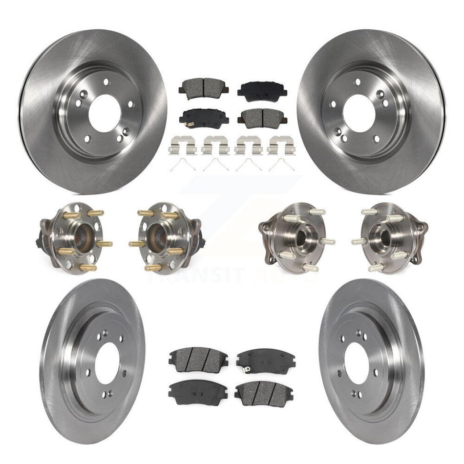 Front Rear Hub Bearing Disc Brake Rotor & Pads Kit (10Pc) For Kia Sportage Hyundai Tucson KBB-129416
