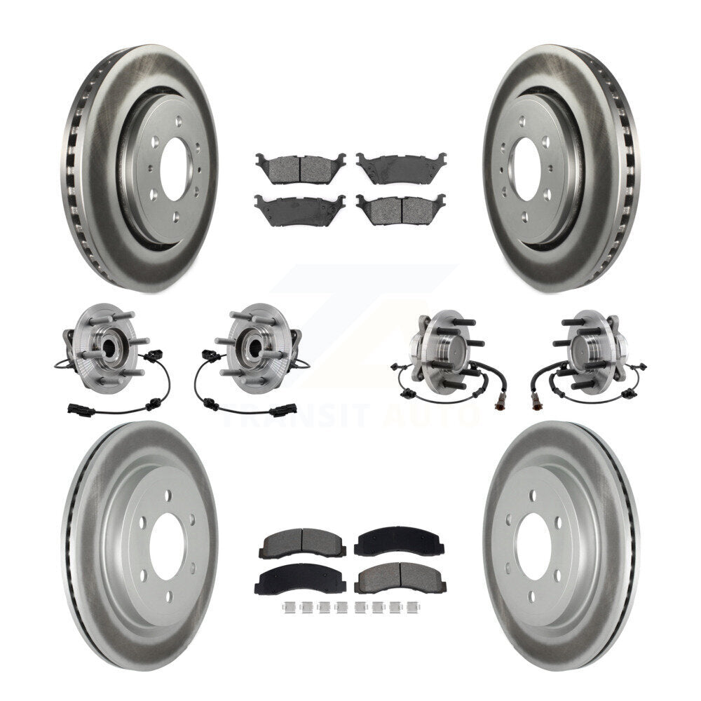 Front Rear Hub Bearing Coated Brake Rotor Pads Kit (10Pc) For Ford Expedition Lincoln RWD KBB-129497