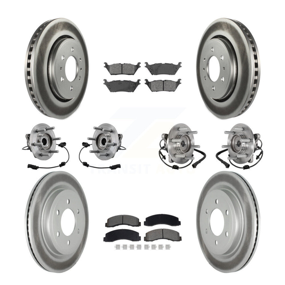 Front Rear Hub Bearing Coated Brake Rotor Pads Kit (10Pc) For Ford Expedition Lincoln 4WD KBB-129498