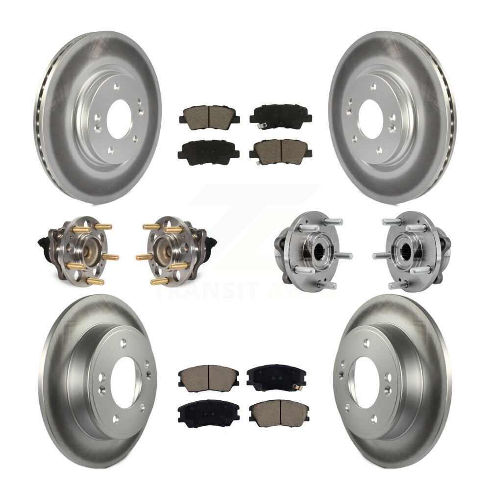 Front Rear Hub Bearings Coated Disc Brake Rotors And Ceramic Pads Kit (10Pc) For Kia Soul KBB-129536