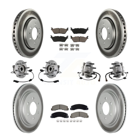 Front Rear Hub Bearing Coated Brake Rotor Pads Kit (10Pc) For Ford Expedition Lincoln RWD KBB-129540