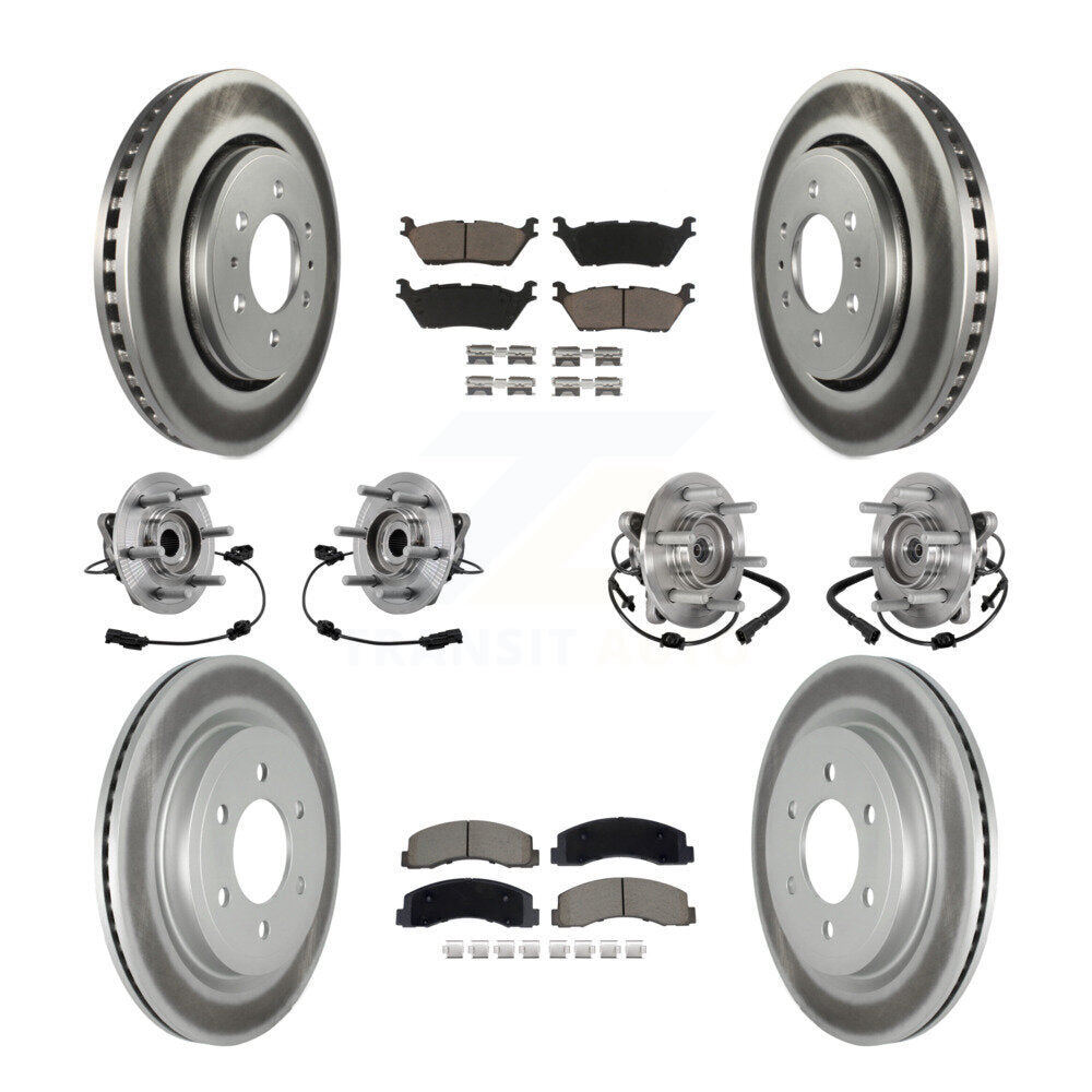 Front Rear Hub Bearing Coated Brake Rotor Pads Kit (10Pc) For Ford Expedition Lincoln 4WD KBB-129541