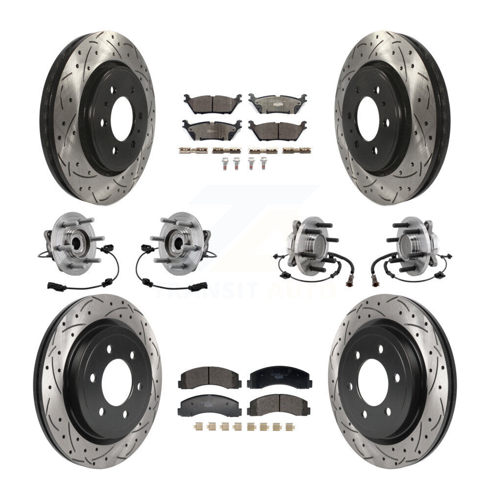 Front Rear Hub Bearing Coated Brake Rotor Pads Kit (10Pc) For Ford Expedition Lincoln RWD KBB-129595