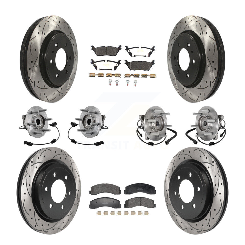 Front Rear Hub Bearing Coated Brake Rotor Pads Kit (10Pc) For Ford Expedition Lincoln 4WD KBB-129613