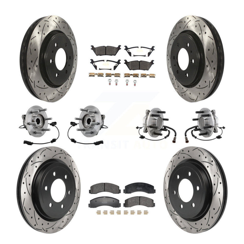 Front Rear Hub Bearing Coated Brake Rotor Pads Kit (10Pc) For Ford Expedition Lincoln RWD KBB-129614