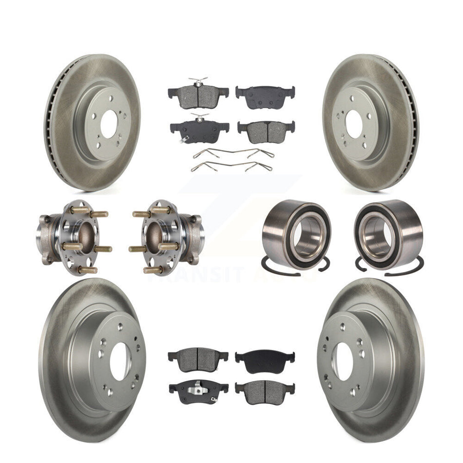 Front Rear Wheel Hub Bearing Coated Disc Brake Rotor And Pads Kit (10Pc) For Honda Accord KBB-129618