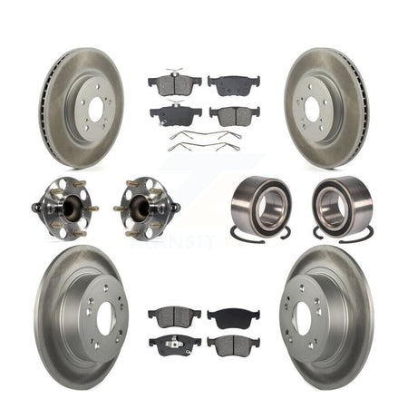 Front Rear Wheel Hub Bearing Coated Disc Brake Rotor And Pads Kit (10Pc) For Honda Accord KBB-129619