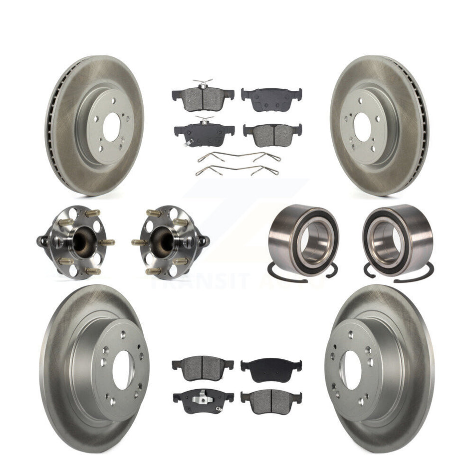Front Rear Wheel Hub Bearing Coated Disc Brake Rotor And Pads Kit (10Pc) For Honda Accord KBB-129619