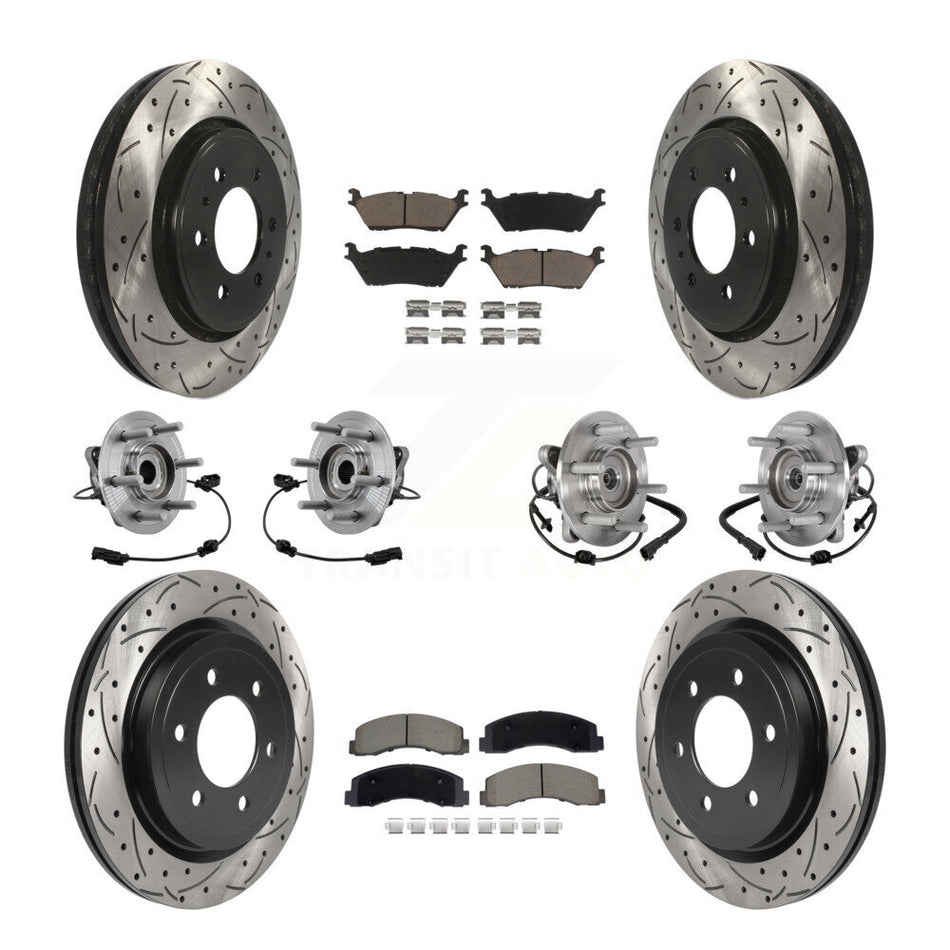 Front Rear Hub Bearing Coated Brake Rotor Pads Kit (10Pc) For Ford Expedition Lincoln 4WD KBB-129629