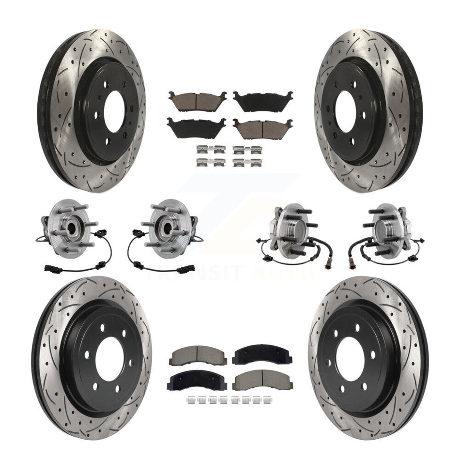 Front Rear Hub Bearing Coated Brake Rotor Pads Kit (10Pc) For Ford Expedition Lincoln RWD KBB-129630