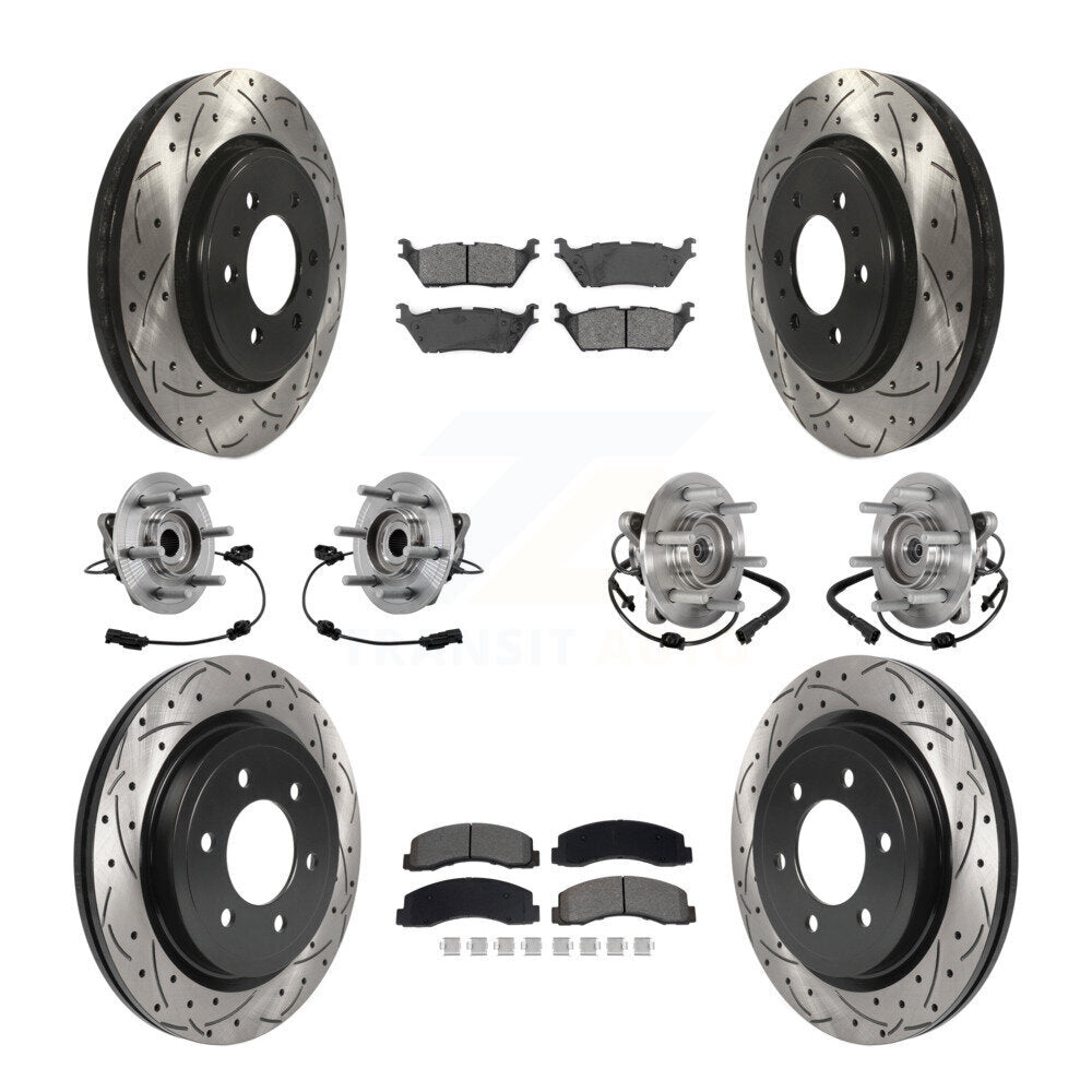 Front Rear Hub Bearing Coated Brake Rotor Pads Kit (10Pc) For Ford Expedition Lincoln 4WD KBB-129668
