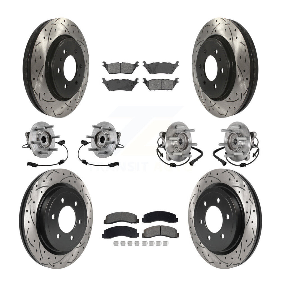 Front Rear Hub Bearing Coated Brake Rotor Pads Kit (10Pc) For Ford Expedition Lincoln 4WD KBB-129668