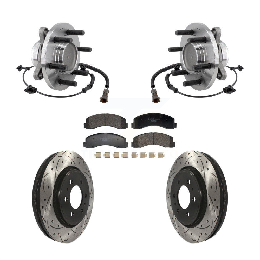 Front Hub Bearing Drilled Slot Brake Rotor Pads Kit For Ford F-150 Expedition Lincoln RWD KBB-129699
