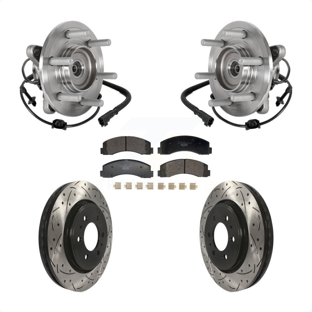 Front Hub Bearing Drilled Slot Brake Rotor Pads Kit For Ford Expedition Lincoln Navigator KBB-129700