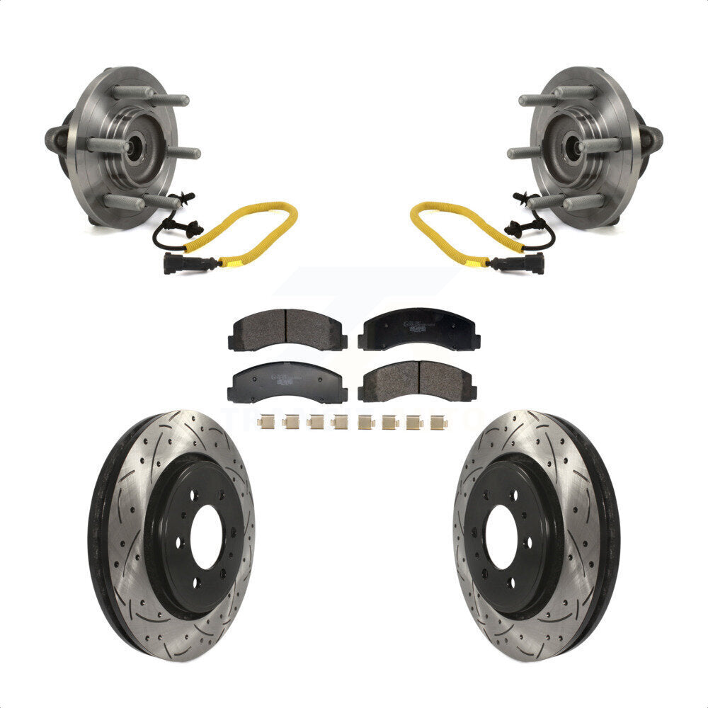 Front Hub Bearing Assembly Coated Drilled Slotted Disc Brake Rotor Pad Kit For Ford F-150 KBB-129701