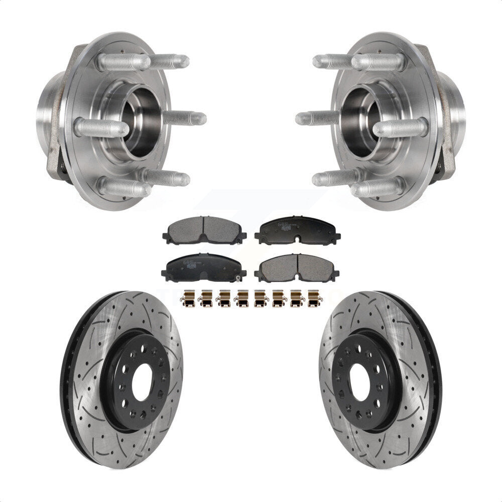 Front Hub Bearing Drill Slot Brake Rotor Pad Kit For Chevrolet Traverse Blazer GMC Acadia KBB-129703