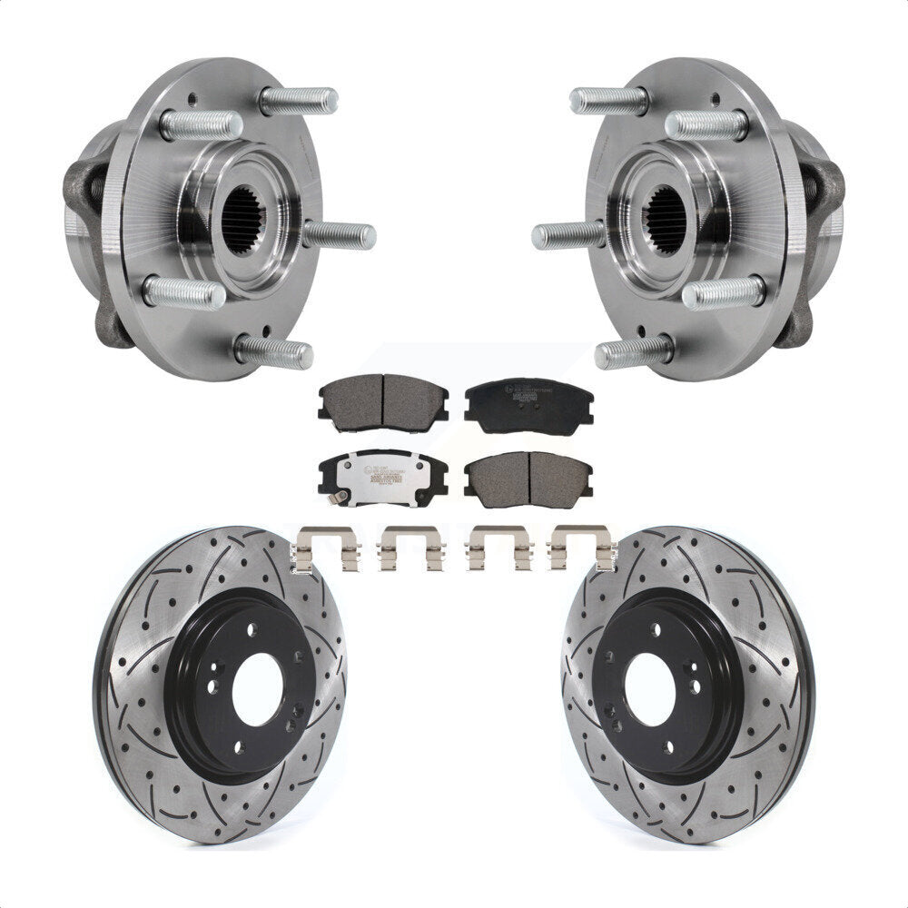Front Hub Bearing Assembly Coated Drilled Slotted Disc Brake Rotor & Pad Kit For Kia Soul KBB-129704