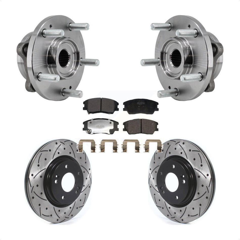 Front Hub Bearing Assembly Coated Drilled Slotted Disc Brake Rotor & Pad Kit For Kia Soul KBB-129706