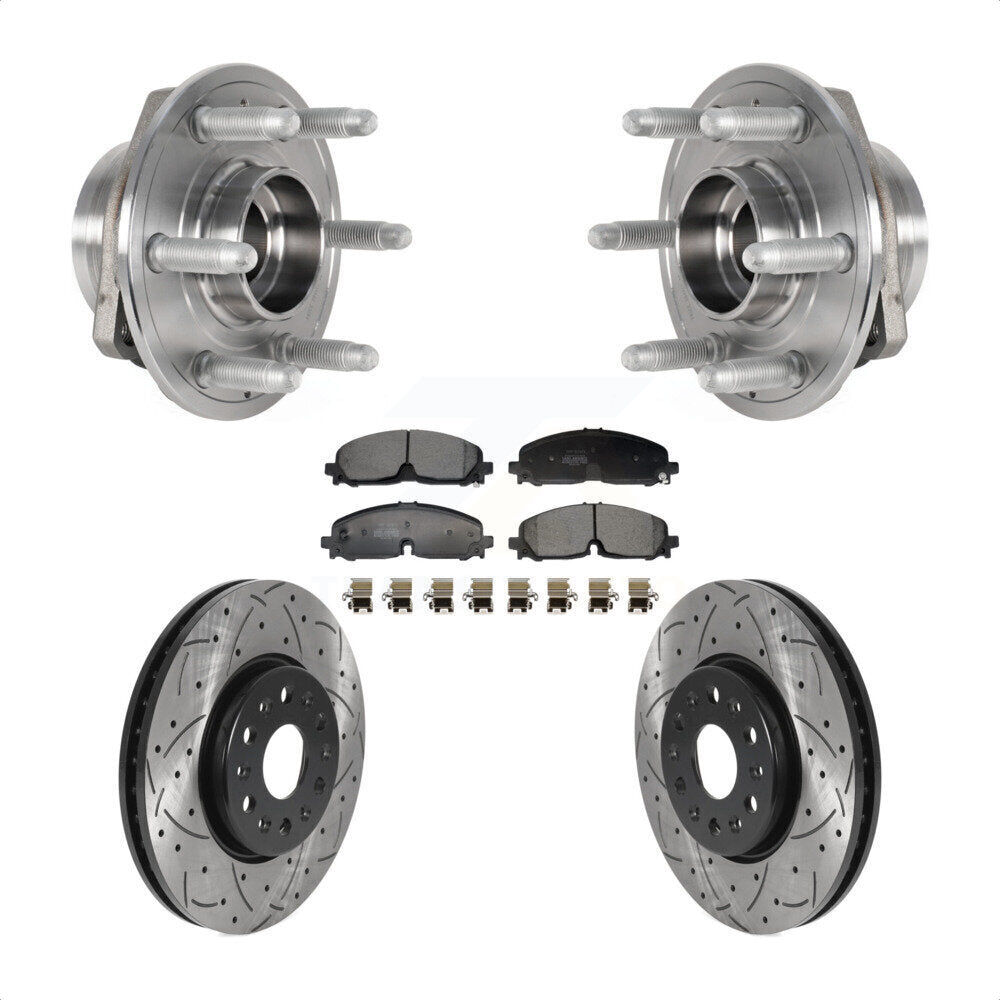 Front Hub Bearing Drill Slot Brake Rotor Pad Kit For Chevrolet Traverse Blazer GMC Acadia KBB-129707
