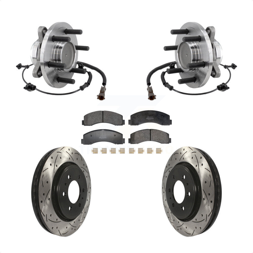Front Hub Bearing Drilled Slot Brake Rotor Pads Kit For Ford F-150 Expedition Lincoln RWD KBB-129708