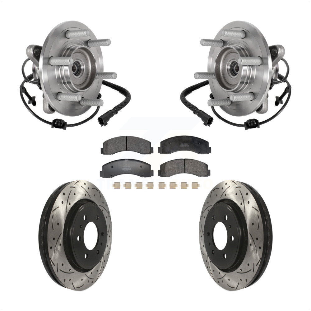 Front Hub Bearing Drilled Slot Brake Rotor Pads Kit For Ford Expedition Lincoln Navigator KBB-129709