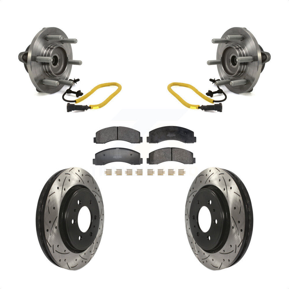 Front Hub Bearing Assembly Coated Drilled Slotted Disc Brake Rotor Pad Kit For Ford F-150 KBB-129710