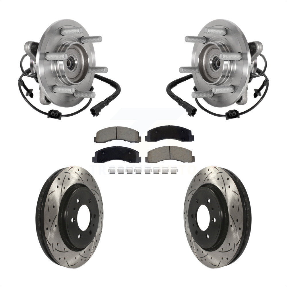 Front Hub Bearing Drilled Slot Brake Rotor Pads Kit For Ford Expedition Lincoln Navigator KBB-129723