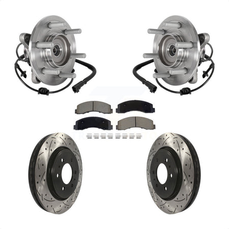 Front Hub Bearing Drilled Slot Brake Rotor Pads Kit For Ford Expedition Lincoln Navigator KBB-129723