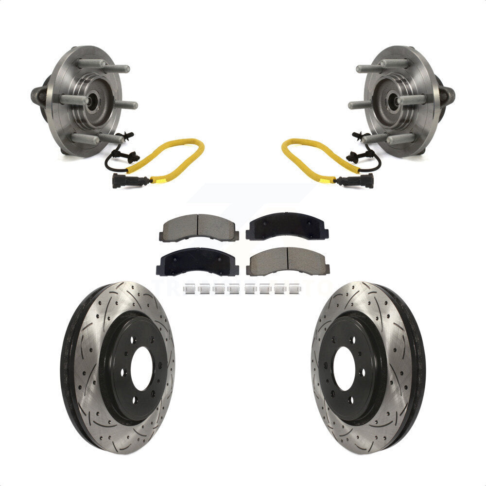Front Hub Bearing Assembly Coated Drilled Slotted Disc Brake Rotor Pad Kit For Ford F-150 KBB-129724