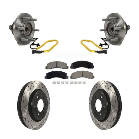 Front Hub Bearing Assembly Coated Drilled Slotted Disc Brake Rotor Pad Kit For Ford F-150 KBB-129724