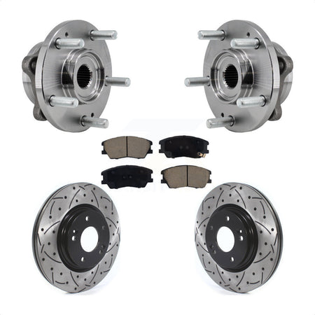 Front Hub Bearing Assembly Coated Drilled Slotted Disc Brake Rotor & Pad Kit For Kia Soul KBB-129729