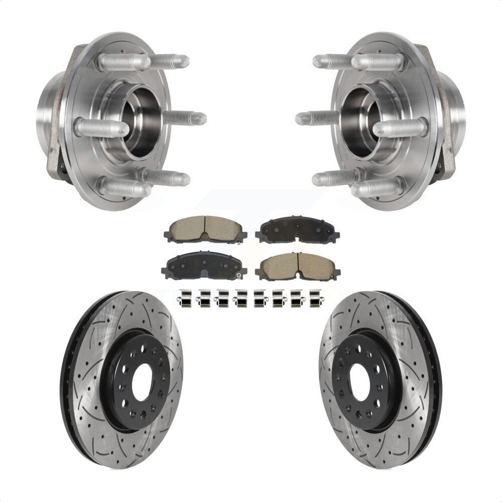 Front Hub Bearing Drill Slot Brake Rotor Pad Kit For Chevrolet Traverse Blazer GMC Acadia KBB-129730
