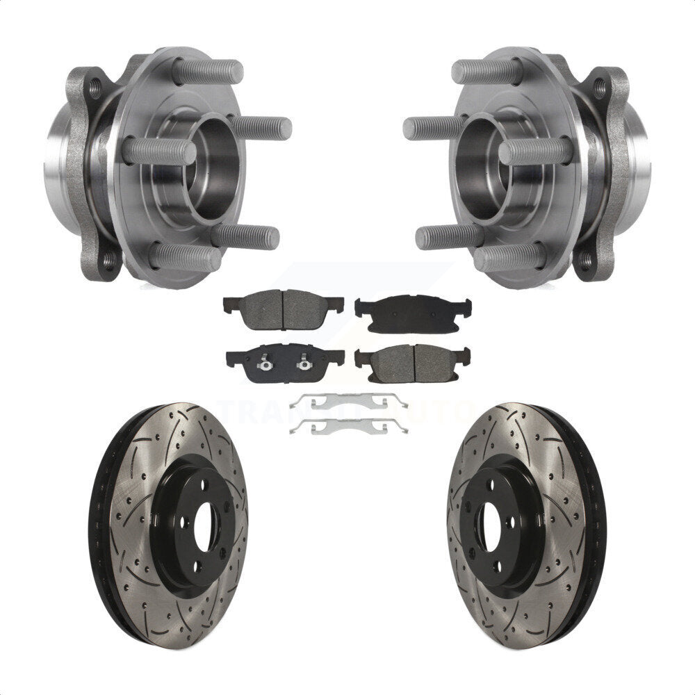 Front Hub Bearing Assembly Coated Drill Slot Brake Rotor Pads Kit For Lincoln Continental KBB-129739
