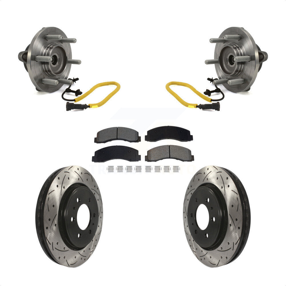 Front Hub Bearing Assembly Coated Drilled Slotted Disc Brake Rotor Pad Kit For Ford F-150 KBB-129742