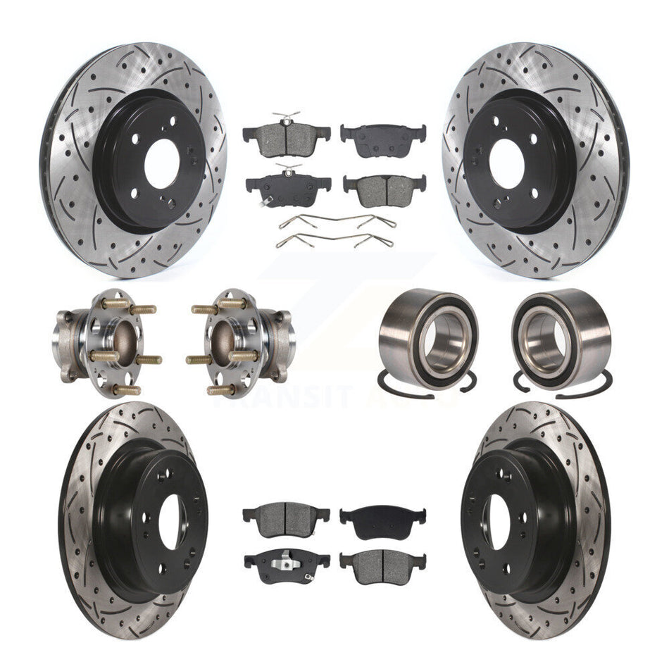 Front Rear Wheel Hub Bearing Coated Disc Brake Rotor And Pads Kit (10Pc) For Honda Accord KBB-129784