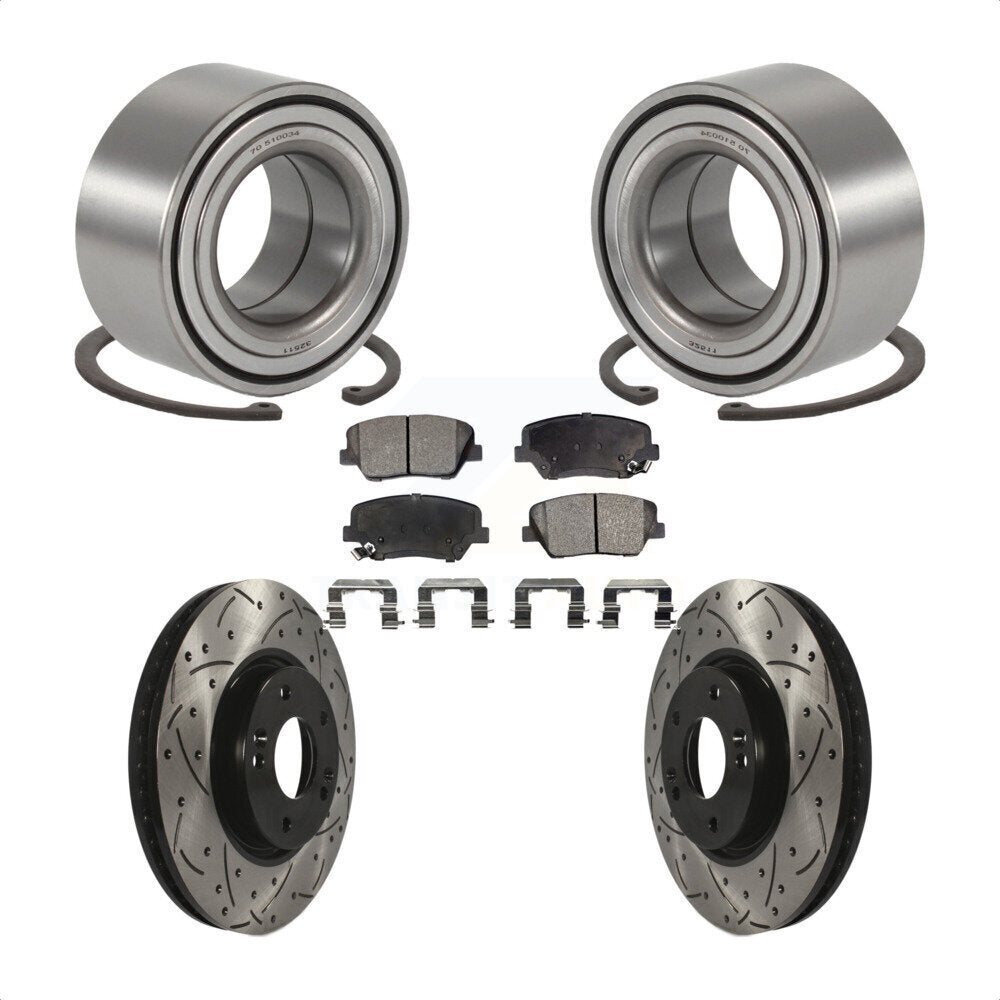 Front Wheel Bearing Coated Drilled Slotted Brake Rotor & Pads Kit For 2014-2015 Kia Rondo KBB-129790