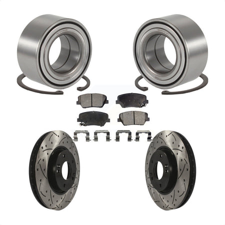 Front Wheel Bearing Coated Drilled Slotted Brake Rotor & Pads Kit For 2014-2015 Kia Rondo KBB-129790